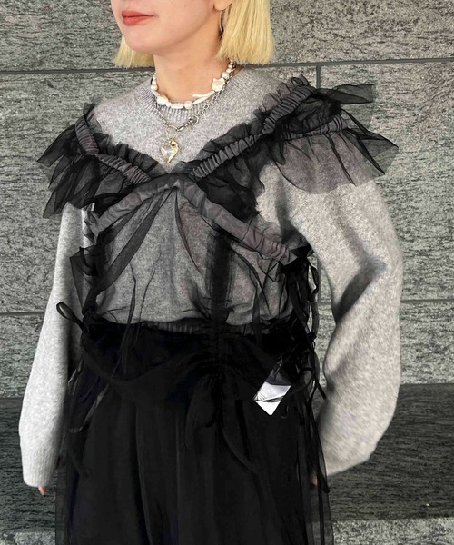 byYOUANCE（バイユアンス）の「マルチWAYチュールフリルビスチェ（ベスト・レディース・ブラック/ナチュラル/グレー・FREE）」の5枚目の写真