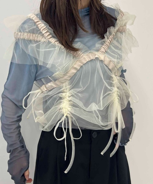 byYOUANCE（バイユアンス）の「マルチWAYチュールフリルビスチェ（ベスト・レディース・ブラック/ナチュラル/グレー・FREE）」の22枚目の写真