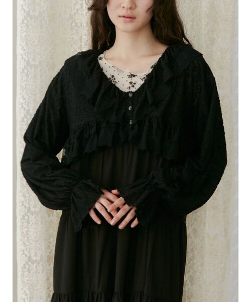 merry jenny（メリージェニー）の「スカラップfrillボレロ（シャツ/ブラウス・レディース・アイボリー/ブラック/オフホワイト・FREE）」の3枚目の写真