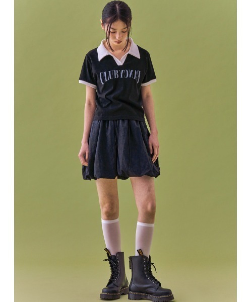 FANCY CLUB（ファンシークラブ）の「A'GEM/9 × .kom 『 FANCY CLUB/ファンシークラブ』 BLOCK V-NECK COLLAR JERSEY/カラージャージ（Tシャツ/カットソー・レディース・グレー/ブラック・FREE）」の4枚目の写真
