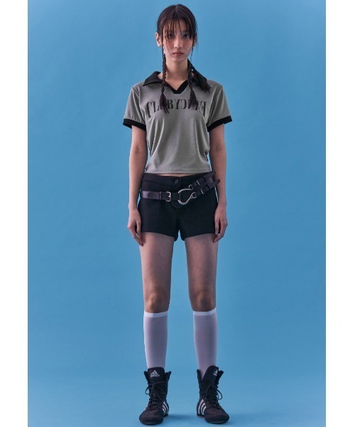 FANCY CLUB（ファンシークラブ）の「A'GEM/9 × .kom 『 FANCY CLUB/ファンシークラブ』 BLOCK V-NECK COLLAR JERSEY/カラージャージ（Tシャツ/カットソー・レディース・グレー/ブラック・FREE）」の9枚目の写真