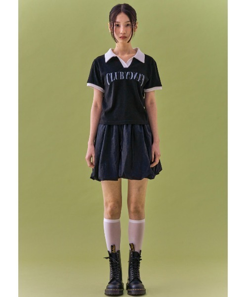 FANCY CLUB（ファンシークラブ）の「A'GEM/9 × .kom 『 FANCY CLUB/ファンシークラブ』 BLOCK V-NECK COLLAR JERSEY/カラージャージ（Tシャツ/カットソー・レディース・グレー/ブラック・FREE）」の3枚目の写真
