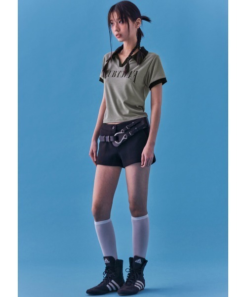 FANCY CLUB（ファンシークラブ）の「A'GEM/9 × .kom 『 FANCY CLUB/ファンシークラブ』 BLOCK V-NECK COLLAR JERSEY/カラージャージ（Tシャツ/カットソー・レディース・グレー/ブラック・FREE）」の8枚目の写真
