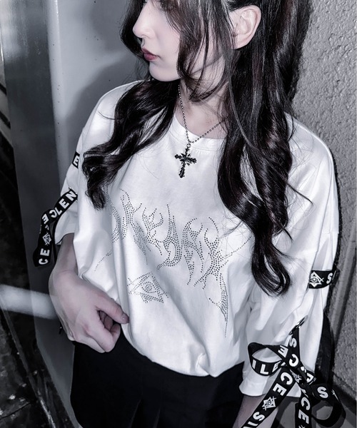 JOHN'S CLOSET(ジョンズクローゼット)の「【13】レースアップ ラインストーンプリント TEE(Tシャツ/カットソー・メンズ・サックスブルー/ブラック/ホワイト・MEDIUM/LARGE)」の9枚目の写真