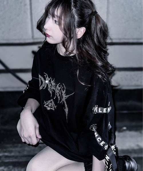 JOHN'S CLOSET(ジョンズクローゼット)の「【13】レースアップ ラインストーンプリント TEE(Tシャツ/カットソー・メンズ・サックスブルー/ブラック/ホワイト・MEDIUM/LARGE)」の11枚目の写真