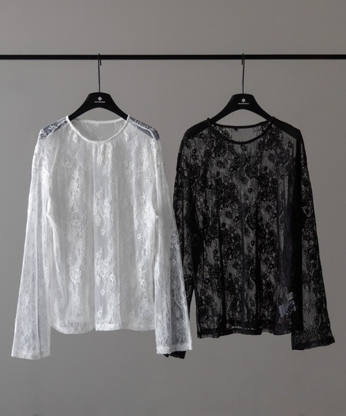 me+em select(ミームセレクト)の「【 2color 】ビッグシルエットシアーレーストップス / big silhouette sheer lace tops(Tシャツ/カットソー・レディース・ブラック/ホワイト・FREE)」の20枚目の写真
