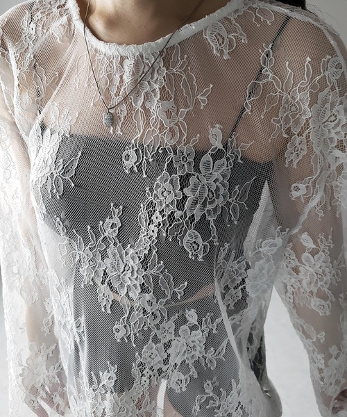me+em select(ミームセレクト)の「【 2color 】ビッグシルエットシアーレーストップス / big silhouette sheer lace tops(Tシャツ/カットソー・レディース・ブラック/ホワイト・FREE)」の14枚目の写真