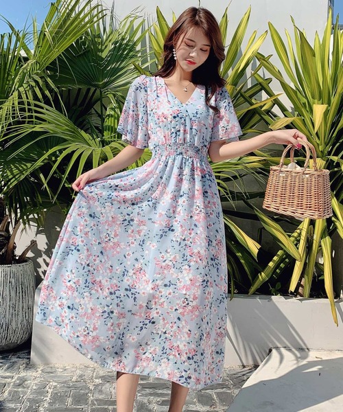 DAY CLOSET（デイ クローゼット）の「レディース Vネック花柄ウエスト