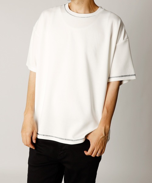 INASTUDIOS ZOO(イーナストゥディオスズー)の「「INASTUDIOS SELECT」ダンボールニット ステッチング クルーTシャツ(Tシャツ/カットソー・メンズ・ホワイト/サックスブルー/ブラック・LARGE/X-LARGE/MEDIUM)」の1枚目の写真