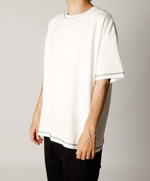 INASTUDIOS ZOO(イーナストゥディオスズー)の「「INASTUDIOS SELECT」ダンボールニット ステッチング クルーTシャツ(Tシャツ/カットソー・メンズ・ホワイト/サックスブルー/ブラック・LARGE/X-LARGE/MEDIUM)」の4枚目の写真