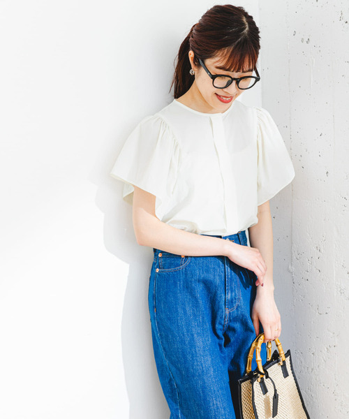 F by ROSSO(エフバイロッソ)の「F by ROSSO 撥水ギャザースリーブブラウス(シャツ/ブラウス・レディース・オフホワイト/ネイビー・FREE)」の5枚目の写真