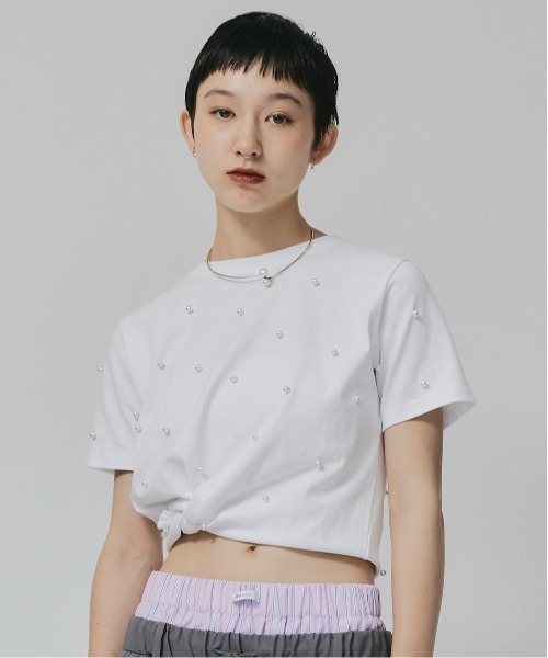 セール】【led.tokyo】パール付きTシャツ（Tシャツ/カットソー