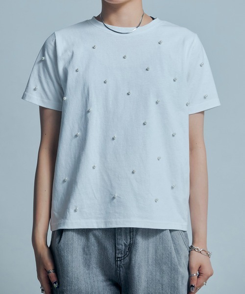 セール】【led.tokyo】パール付きTシャツ（Tシャツ/カットソー