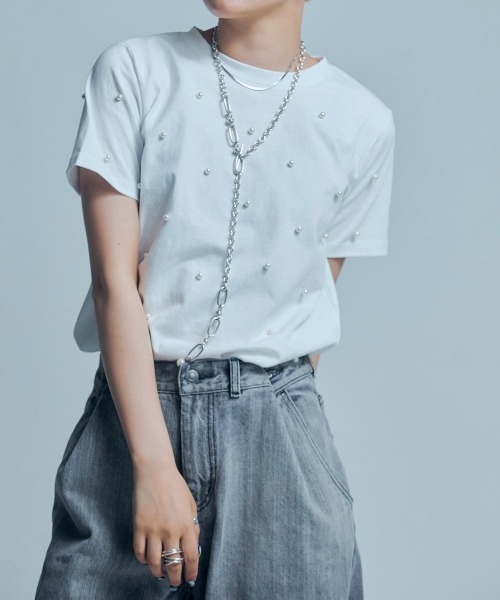 セール】【led.tokyo】パール付きTシャツ（Tシャツ/カットソー