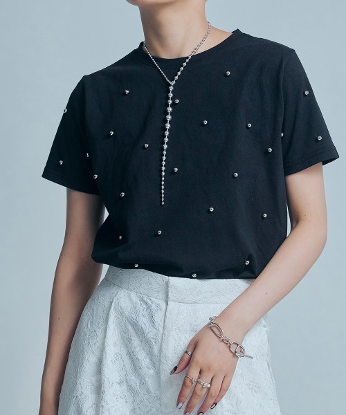 セール】【led.tokyo】パール付きTシャツ（Tシャツ/カットソー