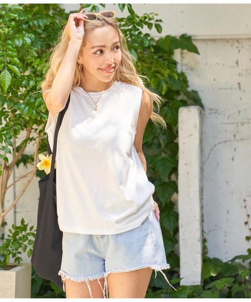 anap mimpi(アナップミンピ)の「シンプル ノースリーブ トップス(Tシャツ/カットソー・レディース・サックスブルー/ブラック/ホワイト/オレンジ・FREE)」の5枚目の写真