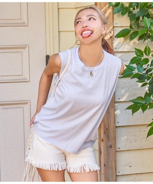 anap mimpi(アナップミンピ)の「シンプル ノースリーブ トップス(Tシャツ/カットソー・レディース・サックスブルー/ブラック/ホワイト/オレンジ・FREE)」の20枚目の写真