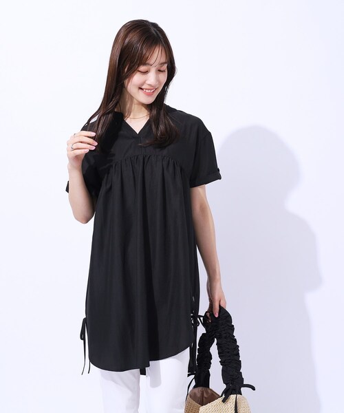 DRESKIP（ドレスキップ）の「◆サイドリボンがほんのり甘い 大人のスキッパーチュニック（チュニック・レディース・ブラック/ブルー/ベージュ・02/03/04）」の4枚目の写真