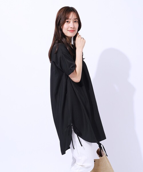 DRESKIP（ドレスキップ）の「◆サイドリボンがほんのり甘い 大人のスキッパーチュニック（チュニック・レディース・ブラック/ブルー/ベージュ・02/03/04）」の5枚目の写真