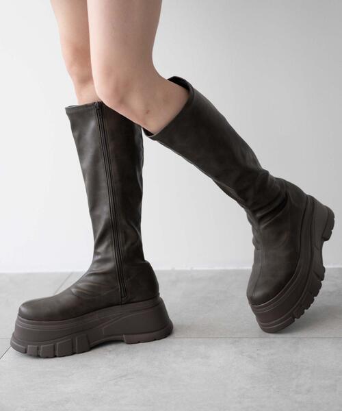 WEGO（ウィゴー）の「WEGO/厚底ボリュームロングブーツ（ブーツ・レディース・ブラウン/ブラック・SMALL/MEDIUM/LARGE/X-LARGE）」の12枚目の写真