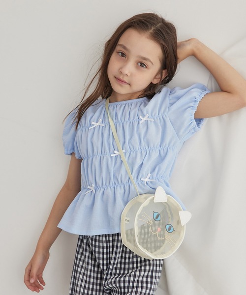 ROPE' PICNIC(ロペピクニック)の「シャーリングリボントップス(Tシャツ/カットソー・キッズ・サックスブルー/キナリ・S/M/L)」の1枚目の写真