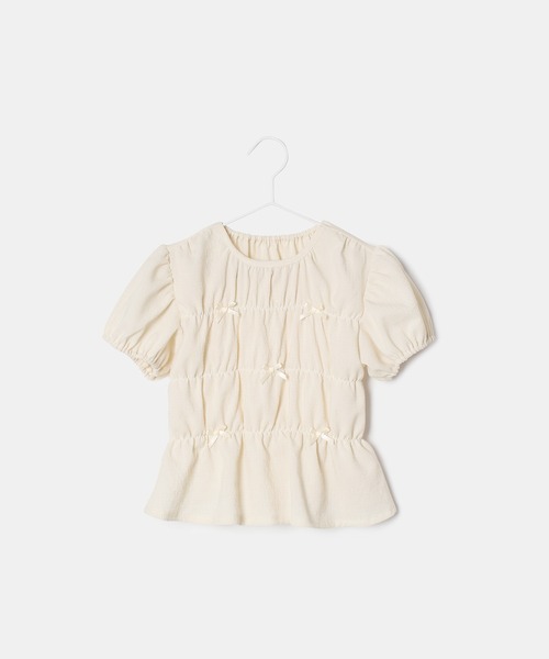 ROPE' PICNIC(ロペピクニック)の「シャーリングリボントップス(Tシャツ/カットソー・キッズ・サックスブルー/キナリ・S/M/L)」の15枚目の写真