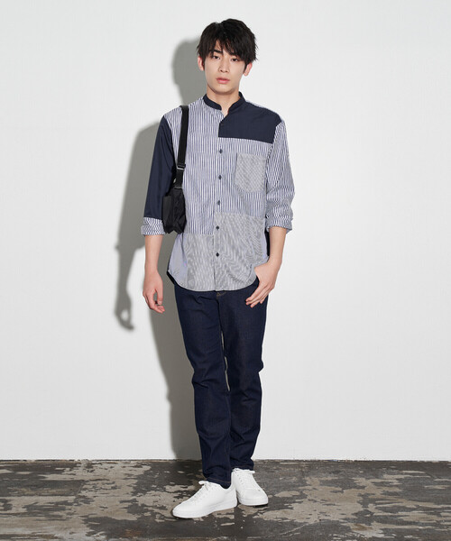 COMME CA ISM（コムサイズム）の「ストライプコンビ バンドカラーシャツ（長袖）（シャツ/ブラウス・メンズ・ネイビー/グレー・M/L）」の15枚目の写真