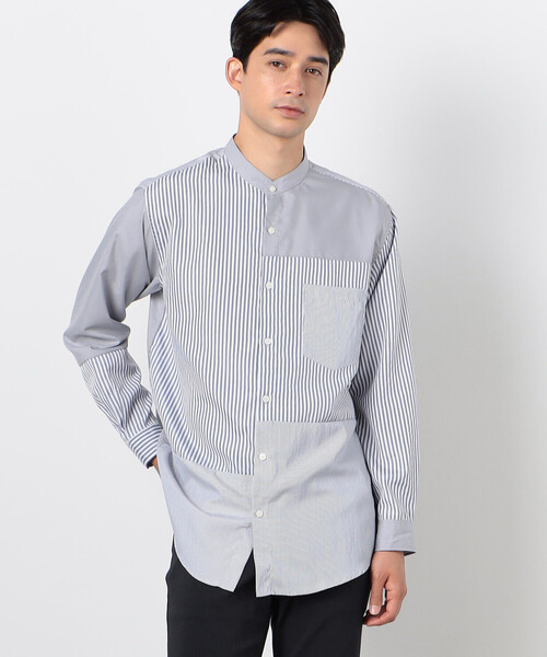 COMME CA ISM（コムサイズム）の「ストライプコンビ バンドカラーシャツ（長袖）（シャツ/ブラウス・メンズ・ネイビー/グレー・M/L）」の9枚目の写真
