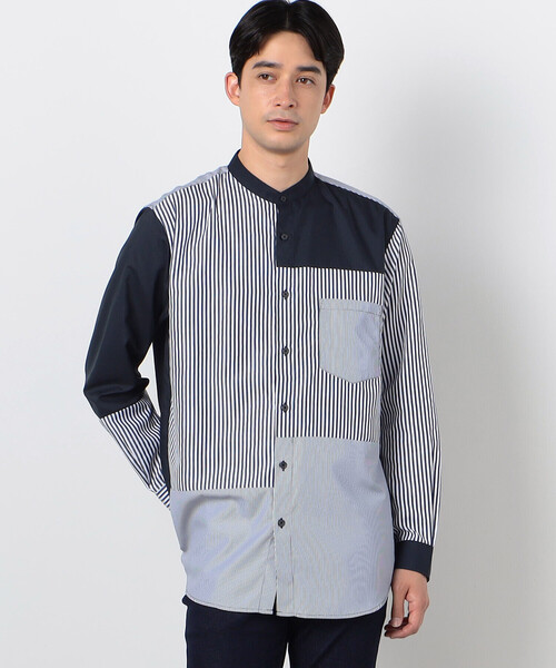 COMME CA ISM（コムサイズム）の「ストライプコンビ バンドカラーシャツ（長袖）（シャツ/ブラウス・メンズ・ネイビー/グレー・M/L）」の10枚目の写真