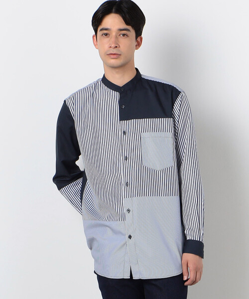 COMME CA ISM（コムサイズム）の「ストライプコンビ バンドカラーシャツ（長袖）（シャツ/ブラウス・メンズ・ネイビー/グレー・M/L）」の11枚目の写真