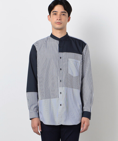 COMME CA ISM（コムサイズム）の「ストライプコンビ バンドカラーシャツ（長袖）（シャツ/ブラウス・メンズ・ネイビー/グレー・M/L）」の14枚目の写真