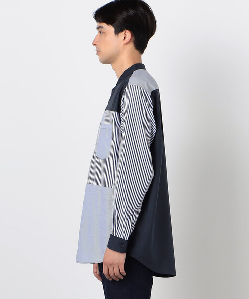 COMME CA ISM（コムサイズム）の「ストライプコンビ バンドカラーシャツ（長袖）（シャツ/ブラウス・メンズ・ネイビー/グレー・M/L）」の3枚目の写真