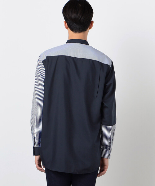 COMME CA ISM（コムサイズム）の「ストライプコンビ バンドカラーシャツ（長袖）（シャツ/ブラウス・メンズ・ネイビー/グレー・M/L）」の4枚目の写真