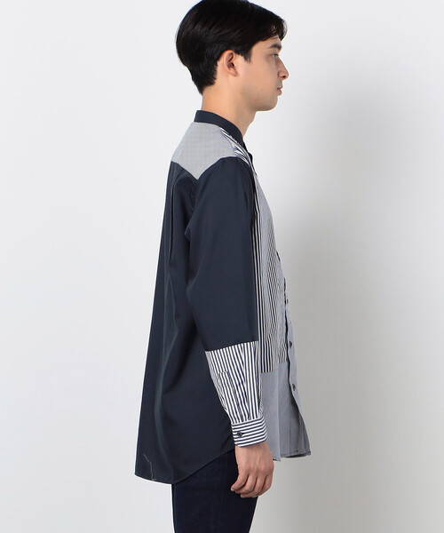 COMME CA ISM（コムサイズム）の「ストライプコンビ バンドカラーシャツ（長袖）（シャツ/ブラウス・メンズ・ネイビー/グレー・M/L）」の5枚目の写真