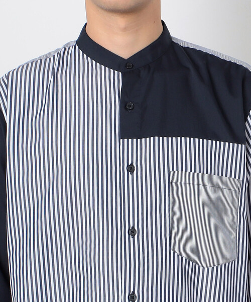 COMME CA ISM（コムサイズム）の「ストライプコンビ バンドカラーシャツ（長袖）（シャツ/ブラウス・メンズ・ネイビー/グレー・M/L）」の6枚目の写真