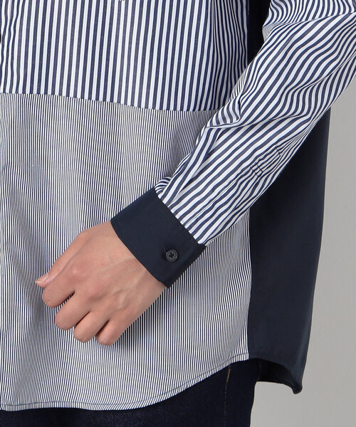 COMME CA ISM（コムサイズム）の「ストライプコンビ バンドカラーシャツ（長袖）（シャツ/ブラウス・メンズ・ネイビー/グレー・M/L）」の8枚目の写真