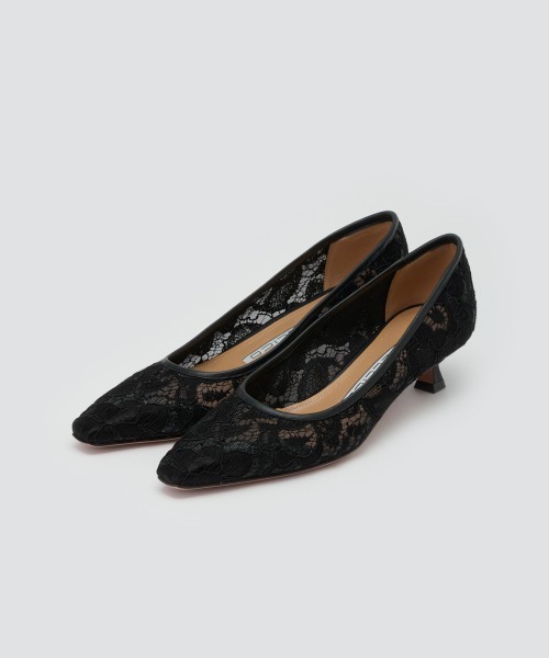 VENERE レース パンプス 3.5cm BLACK（パンプス）｜PELLICO