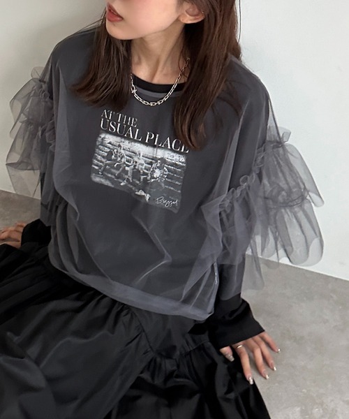 apres jour mignon（アプレジュールミニョン）の「【apresjour mignon SOIE】フリルドロストチュールプルオーバー【ZOZOTOWN限定アイテム】（シャツ/ブラウス・レディース・ホワイト系その他/チャコールグレー/オフホワイト/ピンク/ブラック系その他/ブラック/ブラック系その他2・X-LARGE/フリー）」の6枚目の写真