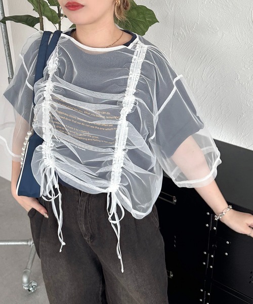 apres jour mignon（アプレジュールミニョン）の「【apresjour mignon SOIE】フリルドロストチュールプルオーバー【ZOZOTOWN限定アイテム】（シャツ/ブラウス・レディース・ホワイト系その他/チャコールグレー/オフホワイト/ピンク/ブラック系その他/ブラック/ブラック系その他2・X-LARGE/フリー）」の15枚目の写真
