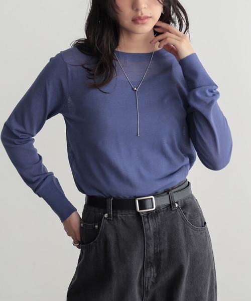 for/c（フォーシー）の「[新色追加] クルーネックシアーニット【サスティナブル】（ニット/セーター・レディース・ホワイト/ブルー/チャコールグレー/ブラック/ピンク/アイボリー/ライトグレー/ラベンダー・L/M/LL）」の7枚目の写真