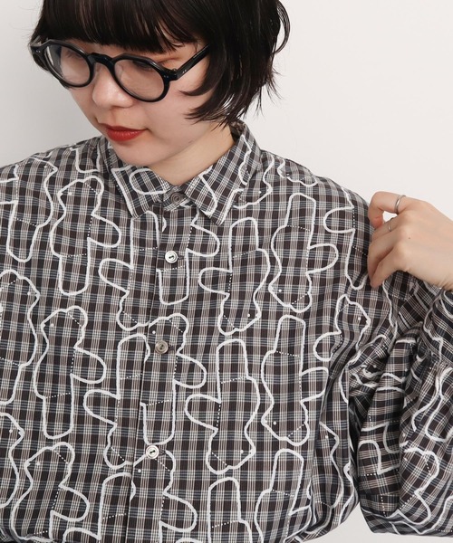 I am I in fact...(アイアムアイインファクト)の「Bear pattern check ブラウス(シャツ/ブラウス・レディース・ブルー/ベージュ・FREE)」の3枚目の写真