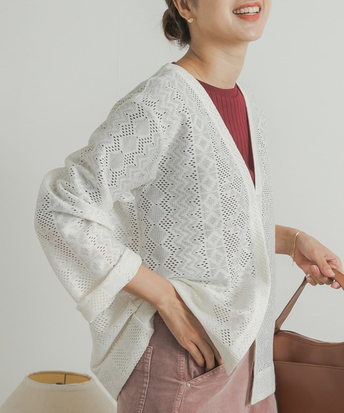 URBAN RESEARCH DOORS（アーバンリサーチドアーズ）の「レースカーディガン（カーディガン/ボレロ・レディース・ブラック/アイボリー・MEDIUM）」の2枚目の写真