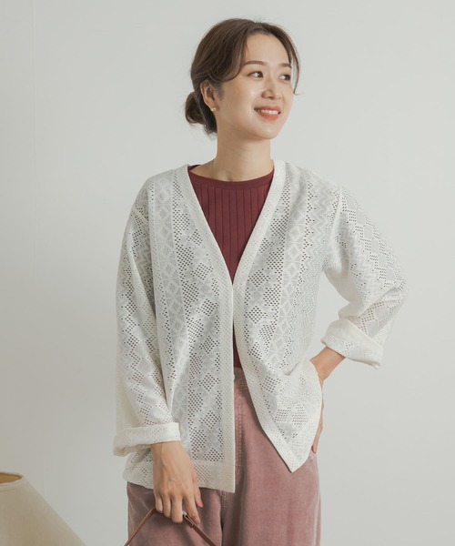 URBAN RESEARCH DOORS（アーバンリサーチドアーズ）の「レースカーディガン（カーディガン/ボレロ・レディース・ブラック/アイボリー・MEDIUM）」の3枚目の写真