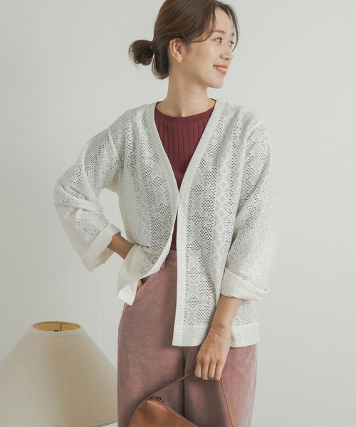 URBAN RESEARCH DOORS（アーバンリサーチドアーズ）の「レースカーディガン（カーディガン/ボレロ・レディース・ブラック/アイボリー・MEDIUM）」の4枚目の写真