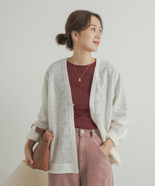 URBAN RESEARCH DOORS（アーバンリサーチドアーズ）の「レースカーディガン（カーディガン/ボレロ・レディース・ブラック/アイボリー・MEDIUM）」の5枚目の写真