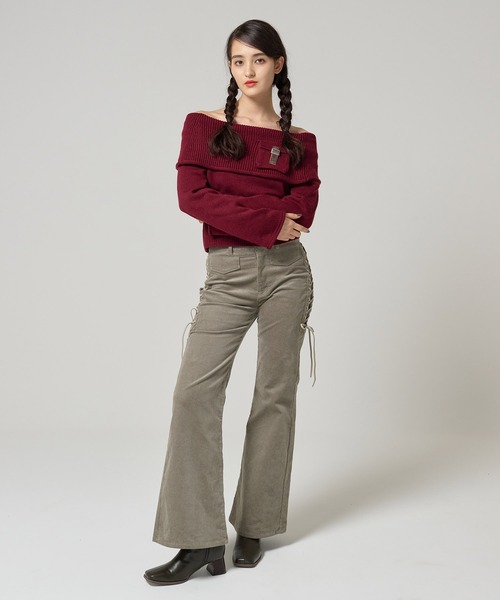 TINA：JOJUN（ティーナジョジュン）の「ポケット付き オフショルニット TINA：JOJUN（ニット/セーター・レディース・カーキ/アイボリー/プラム・M）」の11枚目の写真
