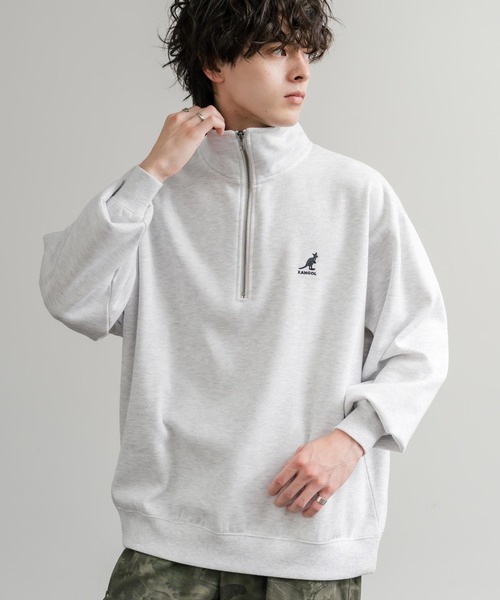 KANGOL（カンゴール）の「新色追加 KANGOL カンゴール 別注コラボ 裏起毛ロゴ刺繍ハーフジップ（スウェット・メンズ・チャコール/ネイビー/グリーン/ホワイト/ライトグレー/ブラック/杢グレー/ブラウン・M/L/XL）」の3枚目の写真