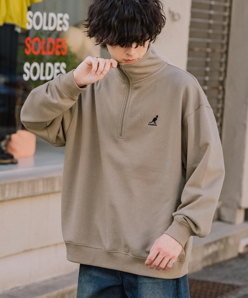 KANGOL(カンゴール)の「新色追加 KANGOL カンゴール 別注コラボオーバーサイズ裏起毛ロゴ刺繍ハーフジップハイネックスウェットトレーナー(スウェット・メンズ・チャコール/ネイビー/グリーン/ホワイト/ライトグレー/ブラック/杢グレー/ブラウン/ベージュ・M/L/XL)」の7枚目の写真