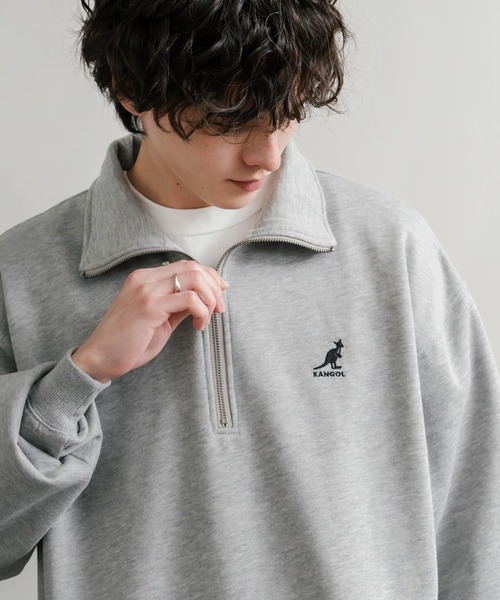 KANGOL（カンゴール）の「新色追加 KANGOL カンゴール 別注コラボ 裏起毛ロゴ刺繍ハーフジップ（スウェット・メンズ・チャコール/ネイビー/グリーン/ホワイト/ライトグレー/ブラック/杢グレー/ブラウン・M/L/XL）」の4枚目の写真