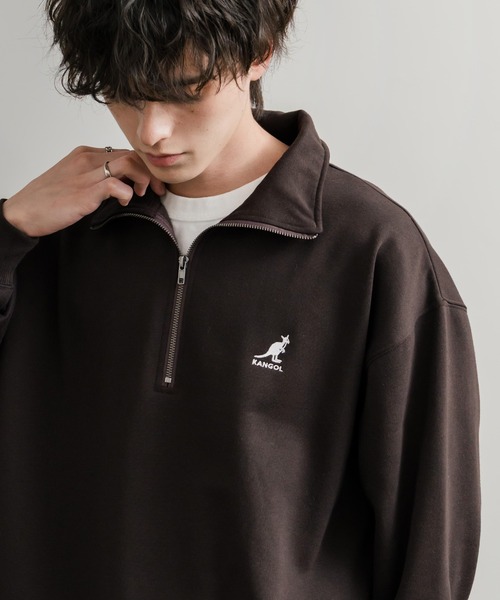 KANGOL（カンゴール）の「新色追加 KANGOL カンゴール 別注コラボ 裏起毛ロゴ刺繍ハーフジップ（スウェット・メンズ・チャコール/ネイビー/グリーン/ホワイト/ライトグレー/ブラック/杢グレー/ブラウン・M/L/XL）」の6枚目の写真